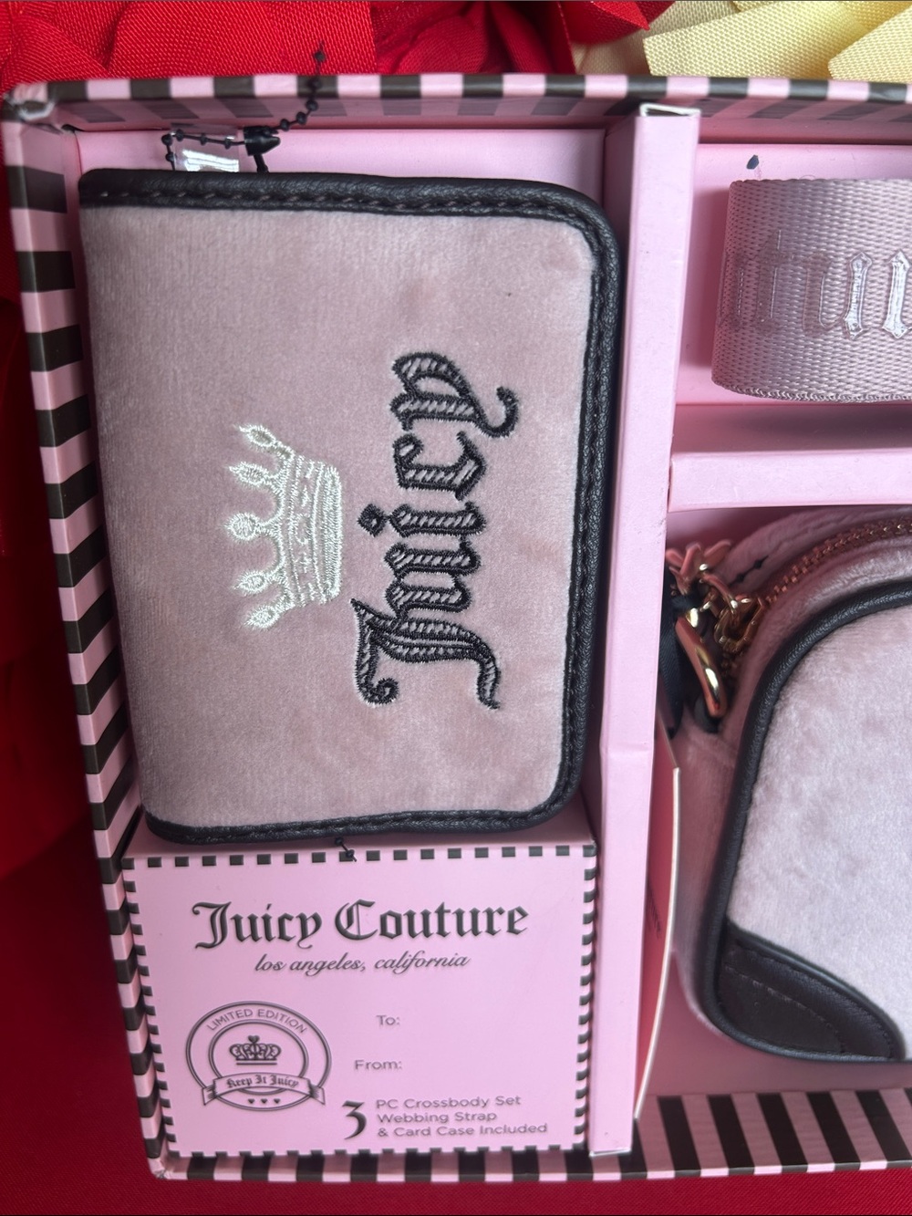 Juicy Couture Pink Velvet Crossbody Set with Black Trim - Picture 2 of 4
